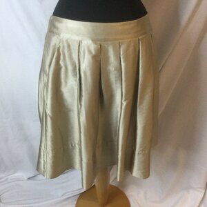 Tommy Hilfiger Silk Cotton Skirt Pleated Midi Gold Shimmer Fabric Side Siz 10